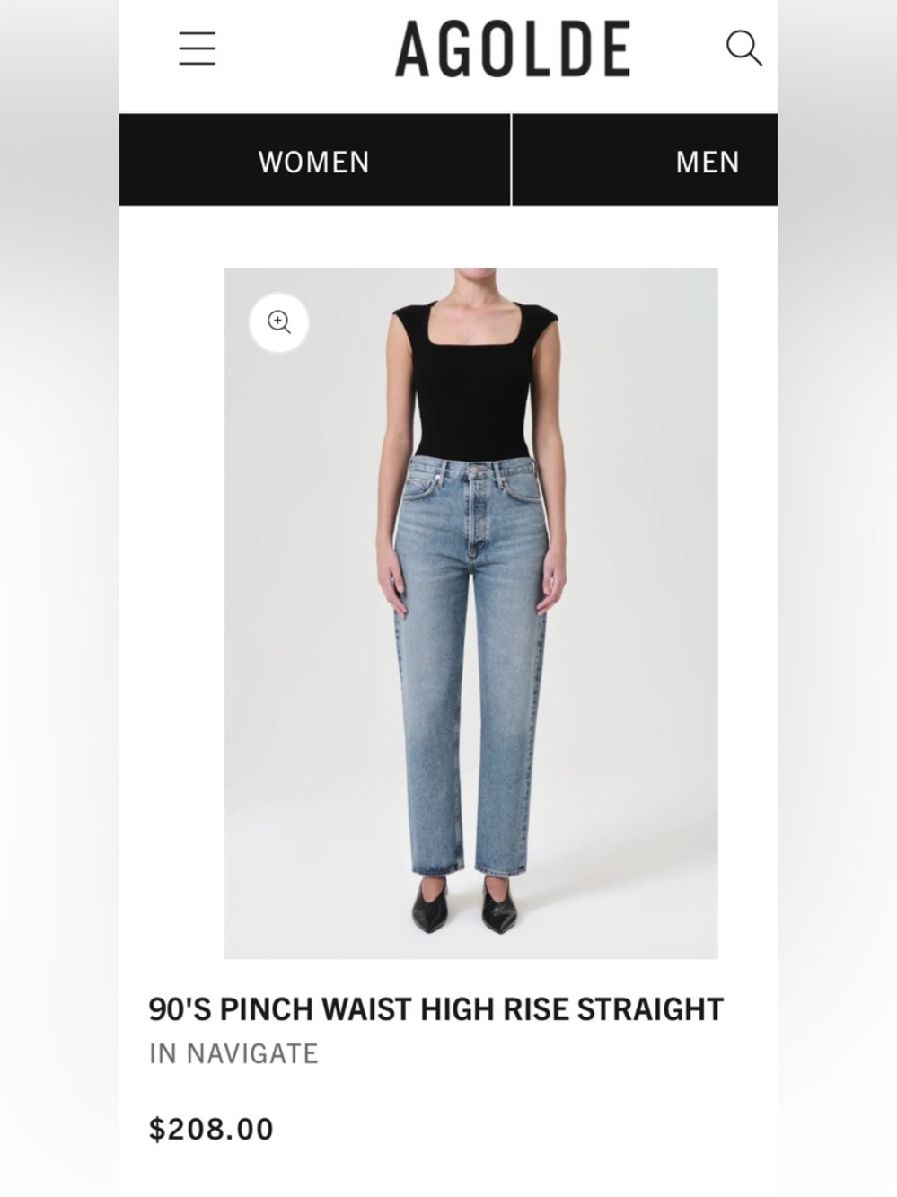 Agolde 90's Pinch Waist High Rise Straight Jeans - Navigate Blue